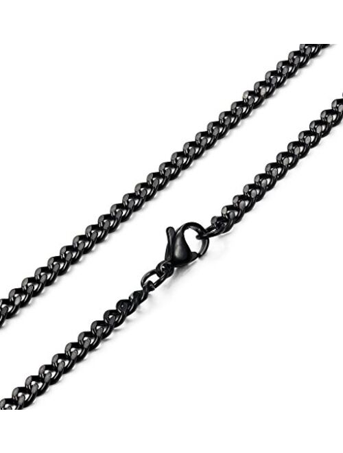FIBO STEEL 3.5-6mm Stainless Steel Mens Womens Necklace Curb Link Chain, 16-30 inches
