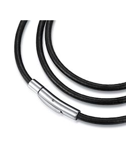 jonline24h Black Leather Cord Necklace Rope Chain with Stainless Steel Clasp 3mm 14-30 inch