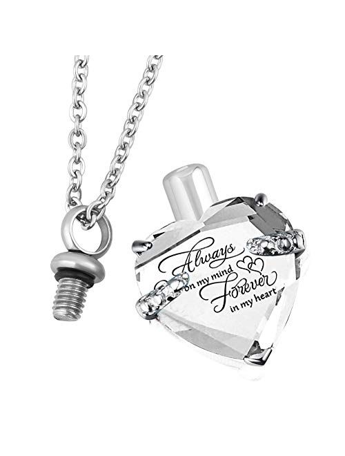 PREKIAR Heart Cremation Urn Necklace for Ashes Urn Jewelry Memorial Pendant with Fill Kit and Gift Box - Always on My Mind Forever in My Heart