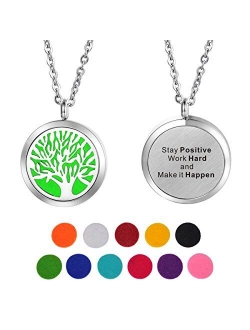 HooAMI Aromatherapy Essential Oil Diffuser Necklace - Stainless Steel Message Pendant Locket Jewelry,12 Refill Pads