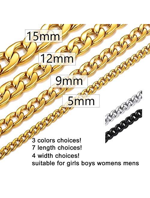 ChainsPro Mens Sturdy Cuban Chain Necklace, 4/5/6/9/12/13/15 MM Width, 14