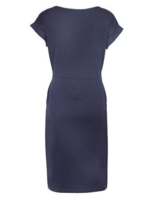 Roselux Women's Elegant Short Sleeve Wear to Work Casual Pencil Dress with Belt