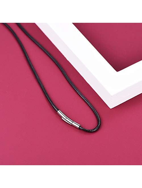 FaithHeart Braided Leather Cord 2MM/3MM Chain Necklace Stainless Steel Durable Snap Clasp, Men Women DIY Waterproof Woven Wax Rope Chain for Pendant (Gift Packaging)