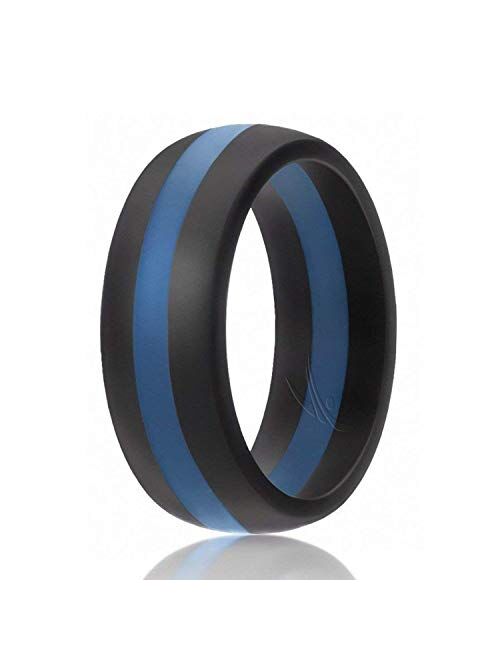 ROQ Silicone Wedding Ring for Men, 7 Pack, 4 Pack & Singles, Silicone Rubber Bands - Classic Style Solid & Striped, Metallic Look & Matte Colors