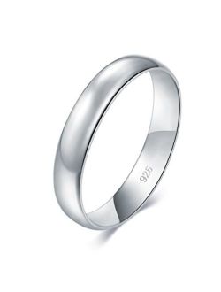 BORUO 925 Sterling Silver Ring High Polish Plain Dome Tarnish Resistant Comfort Fit Wedding Band 4mm Ring