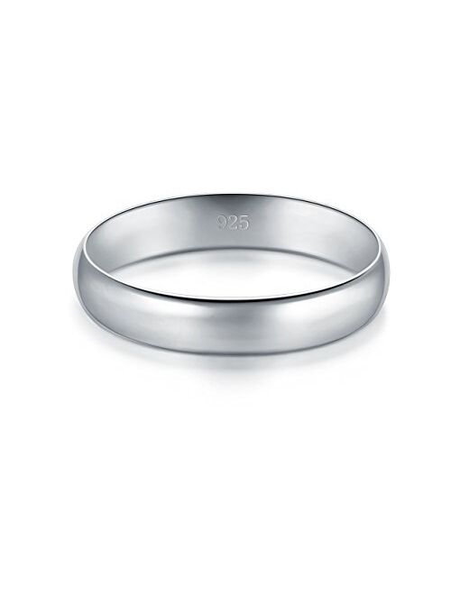 BORUO 925 Sterling Silver Ring High Polish Plain Dome Tarnish Resistant Comfort Fit Wedding Band 4mm Ring