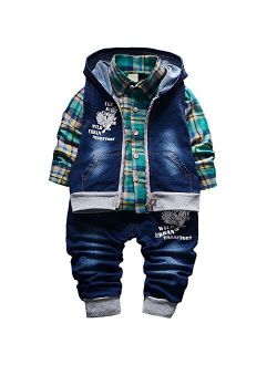 Yao Spring Autumn Baby Boys 3pcs Clothing Set Cotton Shirt Jeans Denim Vest