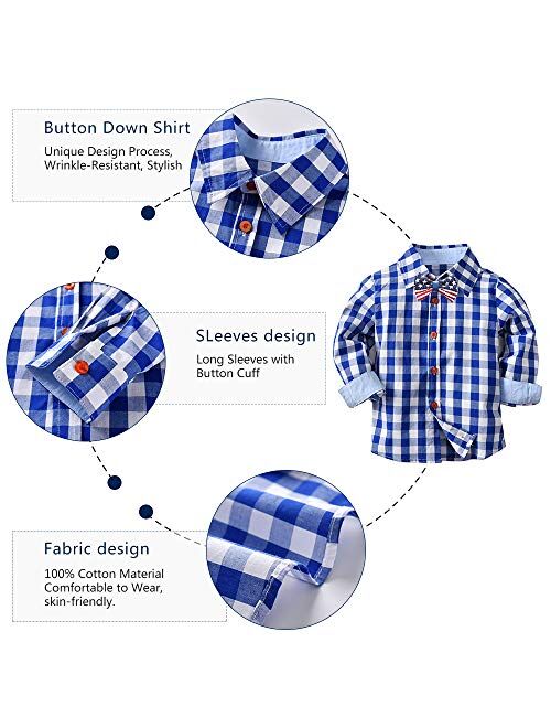 Boys Clothes Set Plaid Shirts+Bowtie+Suspender Pant Sets 4 pcs Infant Gentleman Summer Outfit Set