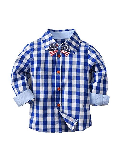 Boys Clothes Set Plaid Shirts+Bowtie+Suspender Pant Sets 4 pcs Infant Gentleman Summer Outfit Set