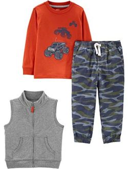 Baby and Toddler Boys' 3-Piece Fleece Vest, Long-Sleeve Shirt, and Woven Pant Playwear Set