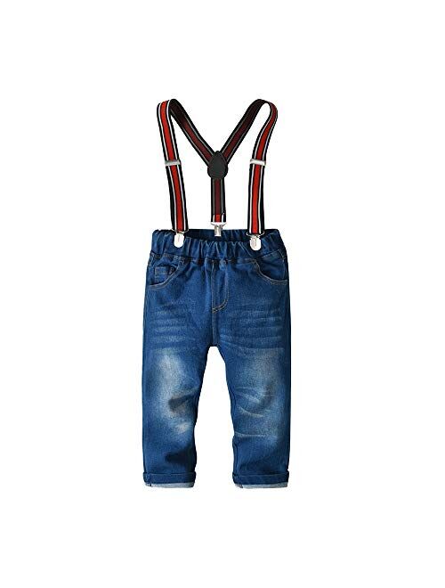 Summer Boys Clothes Sets Bow Ties Shirts + Suspenders Pants Denim Jeans Toddler Boy Gentleman Outfits Suits