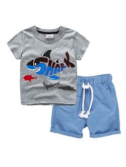 BIBNice Toddler Boy Clothes Kids Summer Cotton Outfits Shirt Short Sets 2-7T