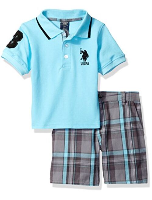 U.S. Polo Assn. Boys' Little Embellished Pique Polo Shirt and Plaid Short