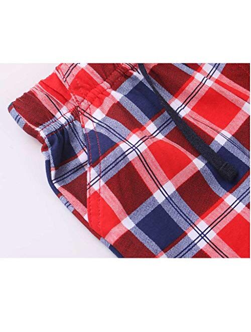 Meeyou Little Boys' Cotton Short Sleeve T-Shirt & Plaid Shorts Set