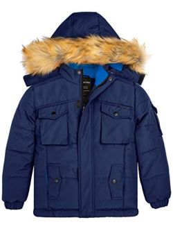 Wantdo Boy's Winter Coat Windproof Thick Puffer Jacket with Removable Fur Hood