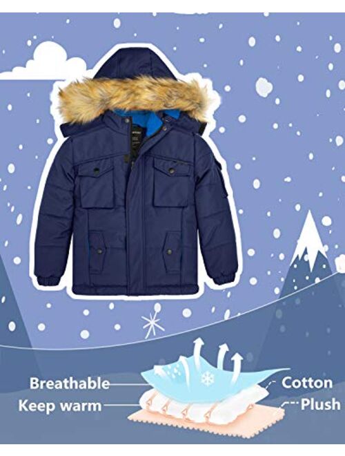 Wantdo Boy's Winter Coat Windproof Thick Puffer Jacket with Removable Fur Hood