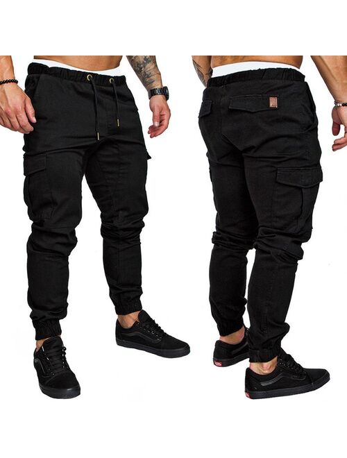 Mens Casual Pants Twill Jogger Hip Hop Elastic Sports Slim Fit Stretch Trousers