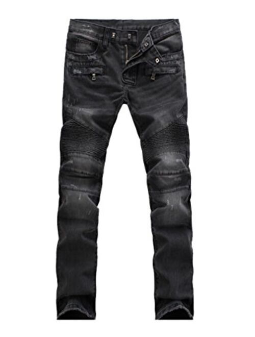 Lavnis Men's Slim Fit Vintage Distressed Motorcycle Jeans Runway Biker Denim Jeans
