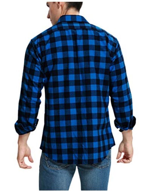 JEETOO Men's Long Sleeve Plaid Flannel Fleece Shirt Slim Fit Button Down Check Tops