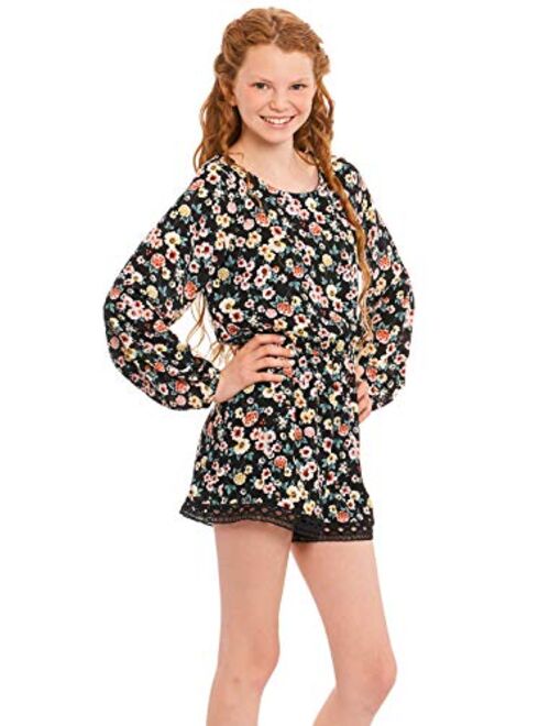 Truly Me, Girls' Long Sleeve Woven Romper in Floral Print, Size 7-16