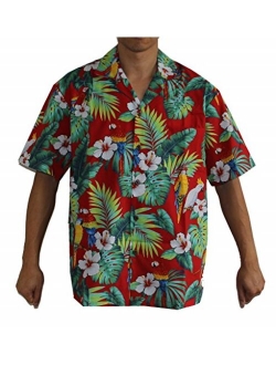 Made in Hawaii ! Men's Hibiscus Parrots Hawaiian Luau Cruise Aloha Shirt