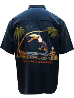 Bamboo Cay Mens Short Sleeve Toucan Lounge Embroidered Hawaiian Tropical Shirt