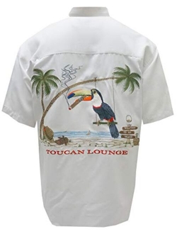 Bamboo Cay Mens Short Sleeve Toucan Lounge Embroidered Hawaiian Tropical Shirt