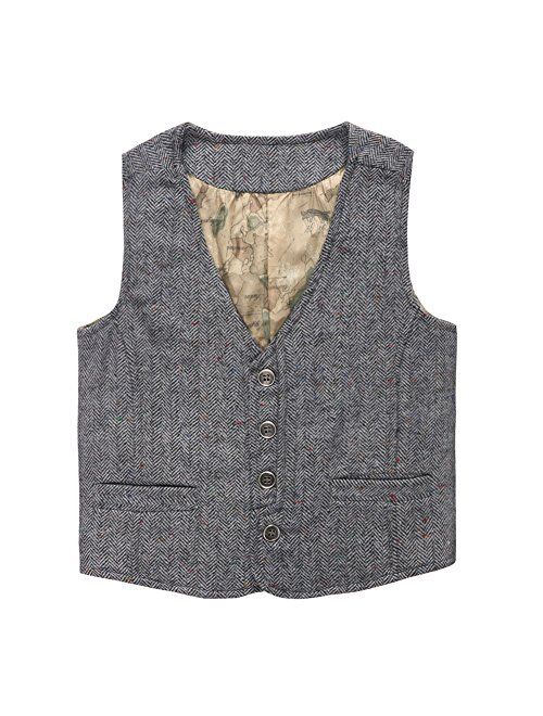 Coodebear Boys' Girls' Map Lined Pockets Buttons V Collar Vests (2-16 Years)