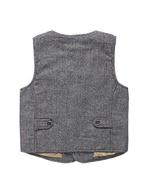 Coodebear Boys' Girls' Map Lined Pockets Buttons V Collar Vests (2-16 Years)