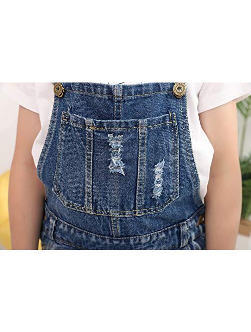 Sitmptol Girls Little Big Kids Distressed BF Jeans Cotton Suspender Denim Bib Overalls 1P 