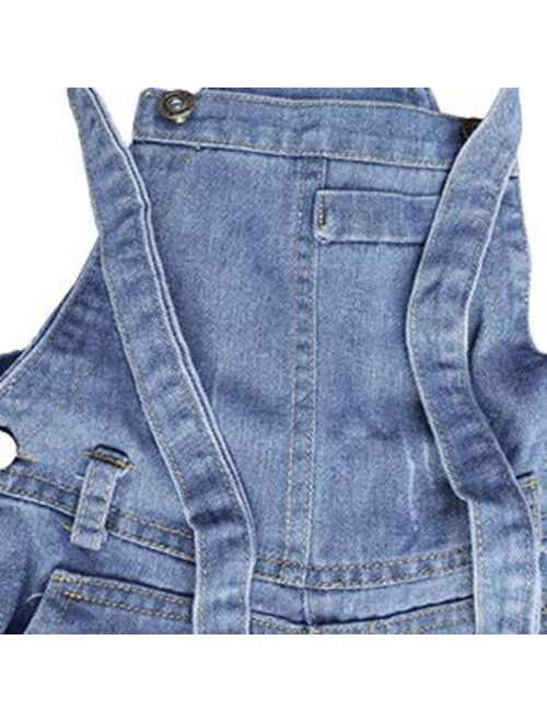 Abalacoco Girls Kids Jeans Adjustable Strap Ripped Holes Denim Overalls Jumpsuits Pants