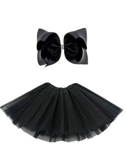 BGFKS 5 Layered Tulle Tutu Skirt for Girls with Hairbow and Hairties, Ballet Dressing Up Kid Tutu Skirt