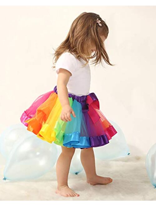 JiaDuo Girls Layered Rainbow Tutu Skirt Bow Dance Ruffle