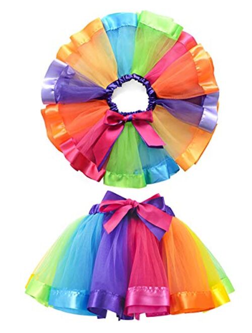 JiaDuo Girls Layered Rainbow Tutu Skirt Bow Dance Ruffle