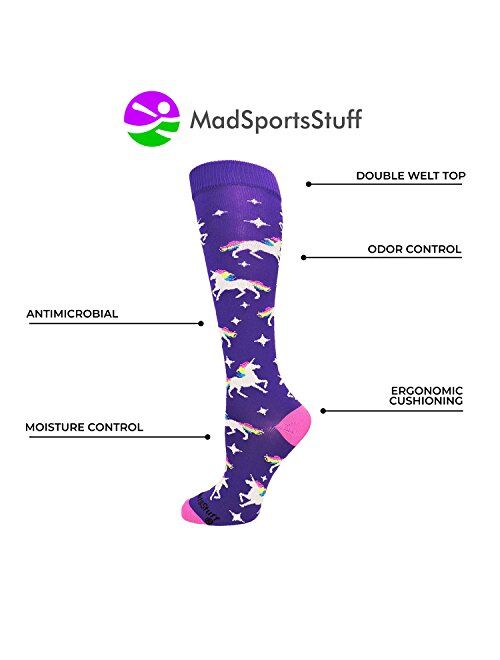 MadSportsStuff Neon Rainbow Unicorn Athletic Over The Calf Socks