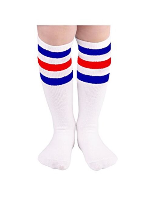 Zando Kids Child Cotton Three Stripes Sport Soccer Team Socks Uniform Tube Cute Knee High Stocking for Boys Girls
