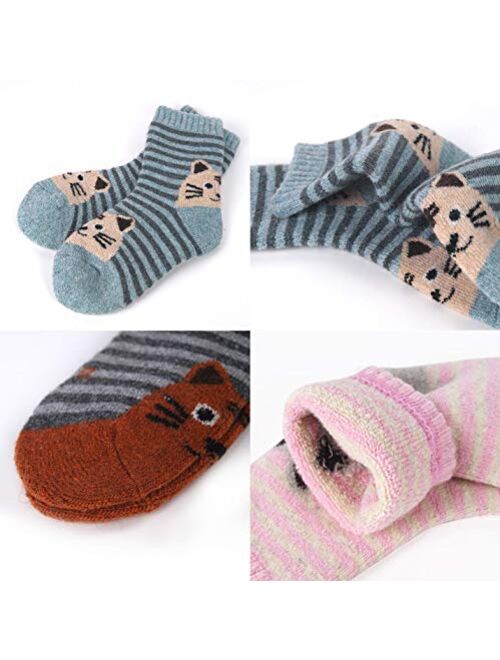La Volupte Childrens Winter Warm Wool Socks Kids Boys Girls Cute Animal Crew Socks 6 Pairs