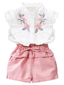 Toddler Girl Outfits 2Pcs Ruffle T-Shirt Vest Tops and Shorts Pants Clothes Sets