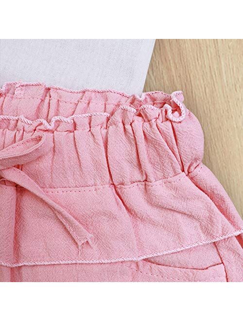 Toddler Girl Outfits 2Pcs Ruffle T-Shirt Vest Tops and Shorts Pants Clothes Sets
