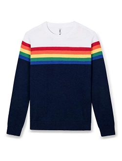 Girls' Pullover Rainbow Sweater for Kids Cotton Knit Sweater