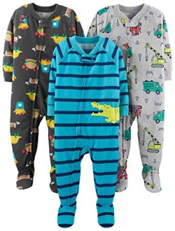 Baby and Toddler Boys' 3-Pack Loose Fit Polyester Jersey Footed Pajamas