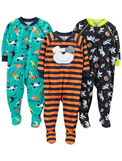 Simple Joys by Carter's Baby and Toddler Boys' 3-Pack Loose Fit Polyester Jersey Footed Pajamas