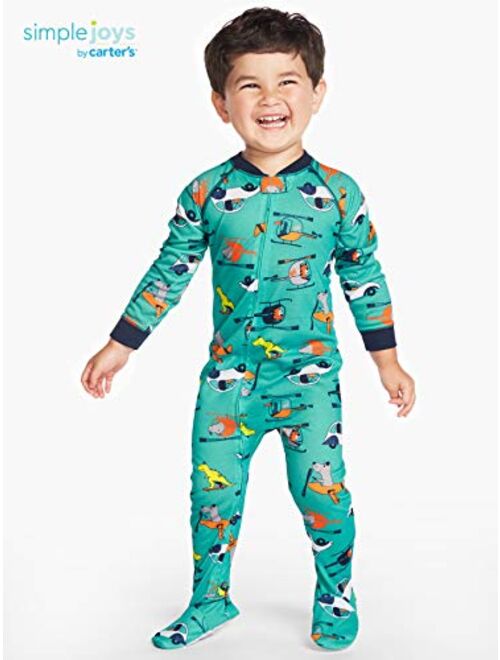 Simple Joys by Carter's Baby and Toddler Boys' 3-Pack Loose Fit Polyester Jersey Footed Pajamas