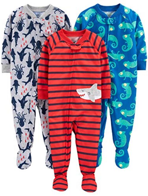 Simple Joys by Carter's Baby and Toddler Boys' 3-Pack Loose Fit Polyester Jersey Footed Pajamas