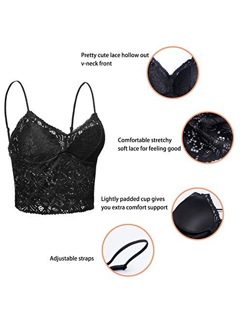 BRABIC Half Cami Lace Longline Bralette Padded Wirefree Bra V Neck Camisole Crop Top for Women Girls