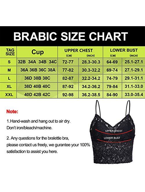 BRABIC Half Cami Lace Longline Bralette Padded Wirefree Bra V Neck Camisole Crop Top for Women Girls