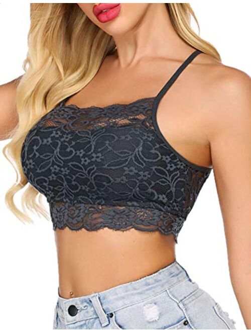 Avidlove Bralettes for Women Sexy High Neck Lace Camisoles Double-Layered Crop Top