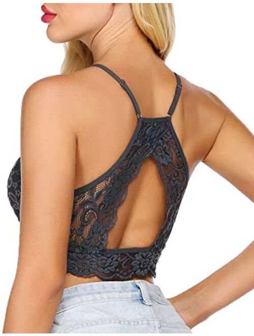 Avidlove Bralettes for Women Sexy High Neck Lace Camisoles Double-Layered Crop Top