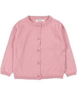 JELEUON Little Girls Cute Crew Neck Button-Down Solid Fine Knit Cardigan Sweaters