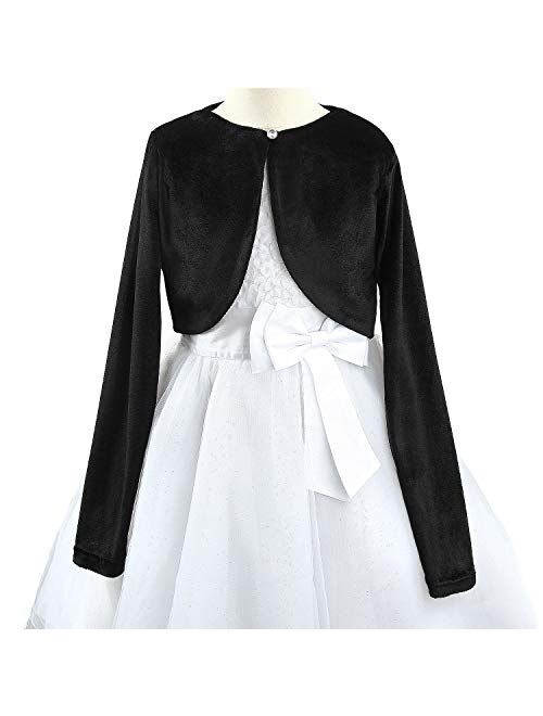 Acecharming Girls Long Sleeve Bolero Cardigan Shrug Beaded Flower Jacket Shrug Short Cardigan Dress Cover Up